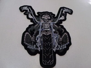 COLLECTIBLE SKELETON RIDING MOTORCYCLE BIKER PATCH 12 1/4 INCH TALL #2 - Picture 1 of 2