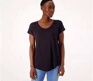 Camiseta deportiva de manga corta Lands End talla PEQUEÑA Petite (SP) tejida cuello en U NEGRO A522748 - Imagen 1 de 2