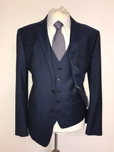 DANIEL HECHTER - TRAJE DE LANA AZUL LISO 3 piezas para hombre - 42 Reg - W36 L31 - HERMOSO - Imagen 1 de 14