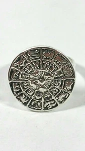 sz 9+ ZODIAC WHEEL ASTROLOGY HOROSCOPE STERLING SILVER RING 5.5g - Picture 1 of 9