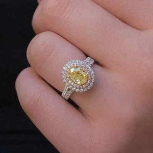 Art Deco Style Lab-Created Diamond Yellow Wedding Ring 14k White Gold FN - Picture 1 of 7