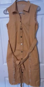Womens Mustard Yellow Sleeveless Stretch Button-Down Denim Dress M - Picture 1 of 8