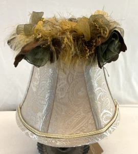 Ivory Silk Print Clip On Lamp Shade with Decorative Tops 5" Tall - Picture 1 of 11