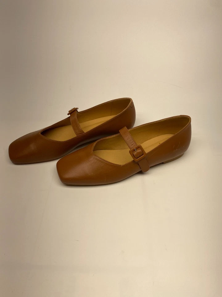 Bruno Magli Elissa Cuero Mary Janes Marrón Puntera Cuadrada Ballet Plano Talla 8.5 Foto 1 de 4