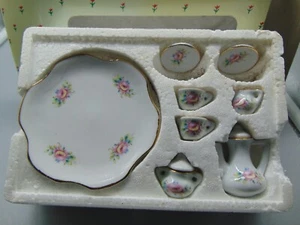 Miniature Tea Set in Box Flowers Very Tiny For Display or Doll House - Picture 1 of 2