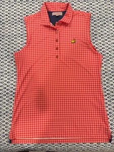 Masters Peter Millar Women’s Sleeveless Performance Golf Shirt Small PinkGingham - Picture 1 of 3