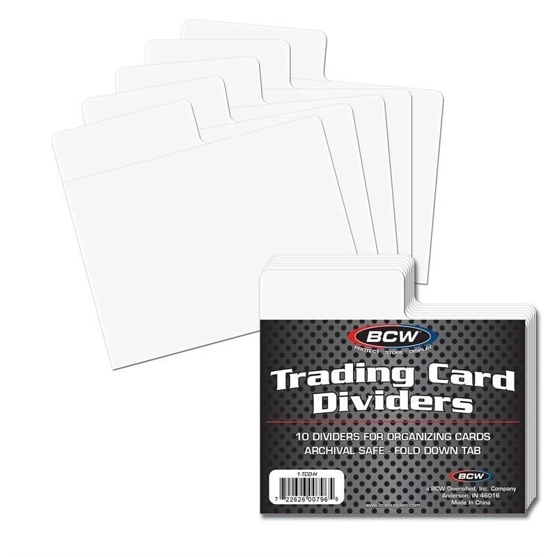 Pack of 10 BCW Horizontal White Plastic Trading Card Dividers with Fold Down Tab - Image 1 of 1