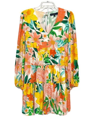 Rachel Roy Women Floral Tiered Mini Dress Size 4 V-Neck Long Sleeves Lined NWT - Image 1 of 4