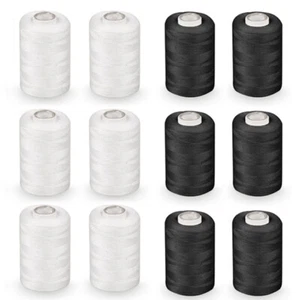 Filo da cucire filato per macchina poliestere 100% resistente nero e bianco 12pz - Foto 1 di 3
