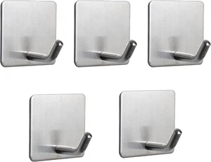 Adhesive Hooks- Heavy Duty Bathroom Wall Hooks Waterproof Stainless Steel Towel - Picture 1 of 7