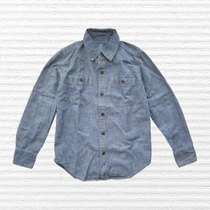 Gap Denim Boys Classic Button-Up Chambray Shirt Blue Long Sleeve Size Medium - Picture 1 of 11