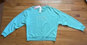 Juicy Couture Raw Hem Pullover Sweatshirt XL Blue Bermuda Sky Crew Neck Y2K - Picture 1 of 7