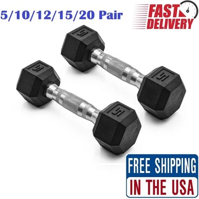 Barra, mancuerna hexagonal de goma recubierta de 5-20 lb, par Foto 1 de 4