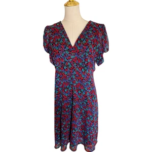 Abito donna floreale Calvin Klein taglia 10 poliestere manica corta scollo a V - Foto 1 di 11
