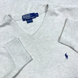 Polo Ralph Lauren Maglione Uomo XL Grigio Blu Scollo V Pullover Maglia Felpa Adulto - Foto 1 di 9