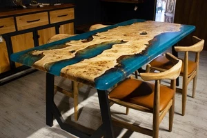 Bar Countertop - Blue Epoxy River Table Top - Countertop Interior Decor - Picture 1 of 10