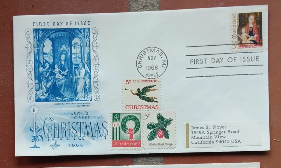 CHRISTMAS MADONNA & CHILD 1966 ARTCRAFT CACHET FDC VF COMBO Foto 1 de 1