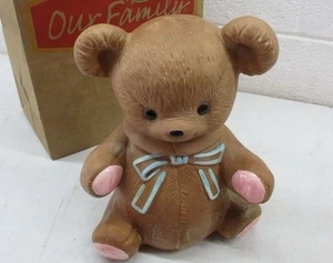 Twin Winton Calif. USA Teddy Bear Cookie Jar 11.5" Baby Blue Bow Pink Paws - Picture 1 of 1
