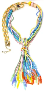 Y Lasso Multi Strand Long Necklace Stylish Colorful Boho Lariat Pastel Colors - Picture 1 of 6