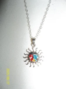 925 silver sun shaped  1"  pendant 925ss 18".5mm cable chain 2.6gr - Picture 1 of 2