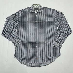 Camisa de vestir Thomas Dean para hombre manga larga abotonada azul a rayas talla L - Imagen 1 de 9