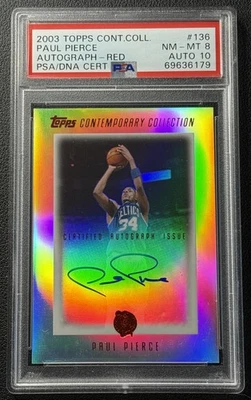 PAUL PIERCE PSA 8 2003-04 TOPPS CONTEMPORARY COLLECTION #136 RED 10 AUTO 38/50 - Image 1 of 2