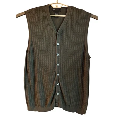 Croft And Barrow Cable Knit Sweater Vest XL Tall Earthy Green Preppy Fisherman - Image 1 of 4