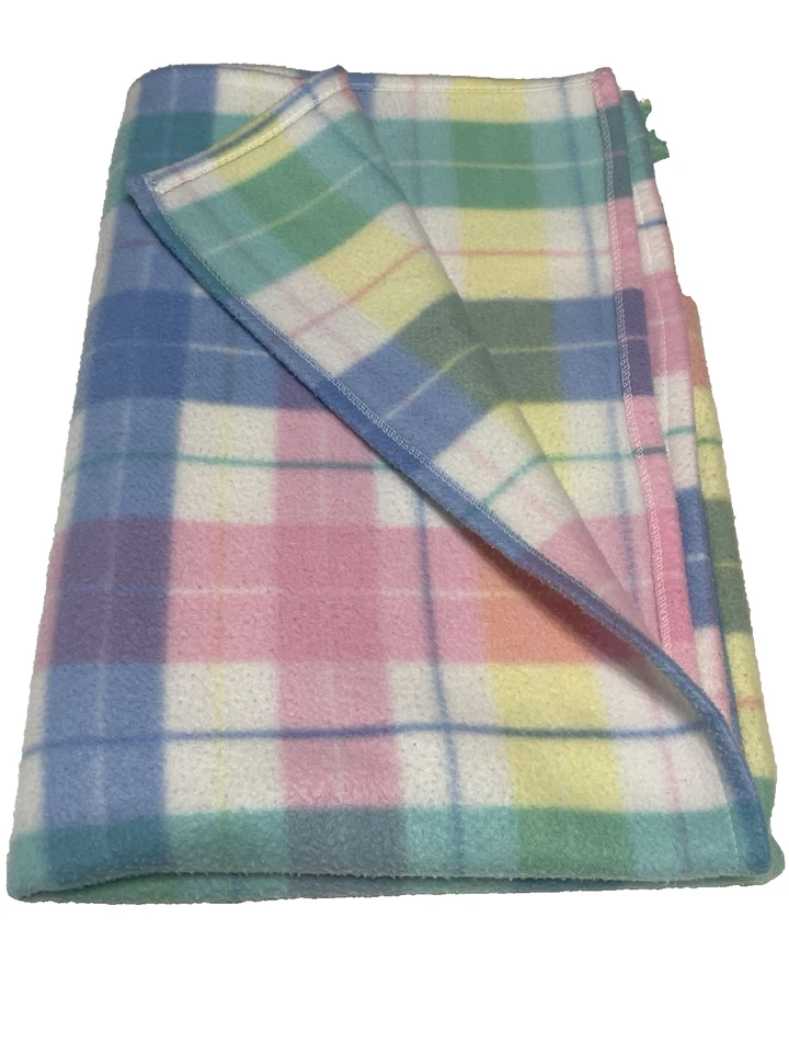 Manta de bebé vintage Regent pastel a cuadros rosa amarillo verde aguamarina polar azul azulado Foto 1 de 4