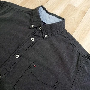Tommy Hilfiger Shirt Mens Medium Short Sleeve Classic Fit Gray Cotton Button - Picture 1 of 11
