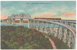 New Orleans, Louisiana, Huey P. Long Bridge,  c1944 Vintage Postcard Unused - Picture 1 of 2