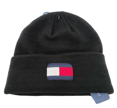 Tommy Hilfiger Invierno GANIE Puño Sombrero Tejido Unisex Negro Logo Unisex NUEVO Foto 1 de 4
