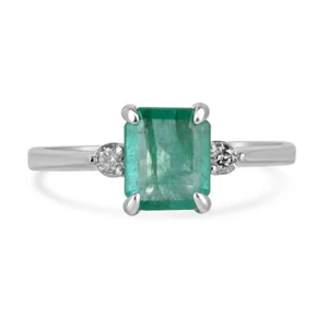 Anello Tre Pietre Diamante Rotondo Smeraldo Naturale e Brillante 1,52 pzw Argento 925 - Foto 1 di 10