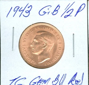 1943 GREAT BRITAIN HALF PENNY TOP GRADE GEM BU RED RARE . - Picture 1 of 2