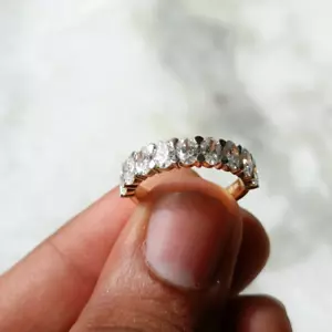 1Ct Oval Cut Certified Lab Grown Diamond Ring Half Eternity Band 14k Yellow Gold - Picture 1 of 23