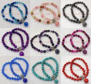 Genuine 8/10mm Multicolor Gemstone Round Gemstone Beads Pendant Necklace 18" AAA - Picture 1 of 52