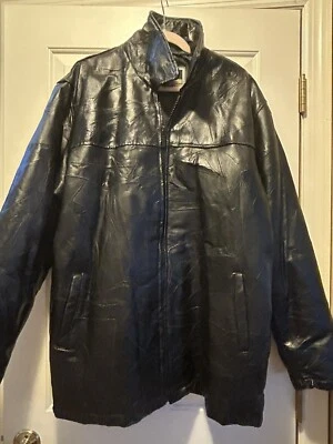 Abrigo de cuero en relieve Legacy Patchwork para hombre XL negro vintage cuero genuino Foto 1 de 4