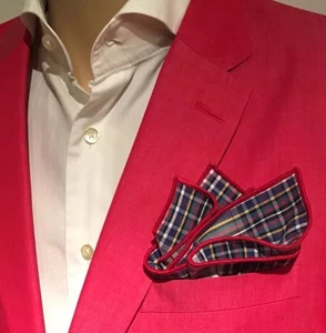 Pocket Square Plaid Multi Color With Red Stitched Borders By Squaretrapny.com - Picture 1 of 6