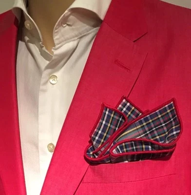 Pocket Square Plaid Multi Color With Red Stitched Borders By Squaretrapny.com - Image 1 of 4