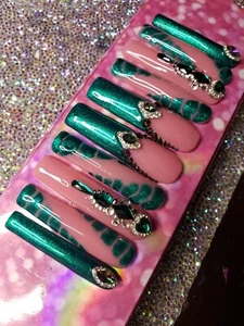 Handmade 3XL Square Hard Gel Press On Nails Size Large Ready For Shipment - Picture 1 of 4
