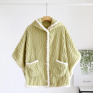 Women Sherpa Flannel Coral Fleece Hooded Cloak Nightwear Sleepwear Cape Warm Top - Picture 1 of 12
