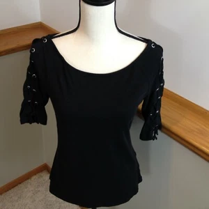 H&M Cotton Blend Lace-Weave 1/2 Sleeve Scoop Neck Top Women's Size Large - Picture 1 of 9