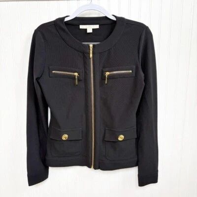 Boston Proper Black & Gold Button Full Zip Jacket Women’s Size XS - Image 1 of 4
