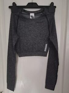 Ladies GymShark Seamless L/S Cropped Top - Black/Grey - Size XS