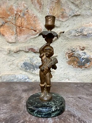 Ancien Chandelier Candelabre Paysan Socle Marbre  - Photo 1/4