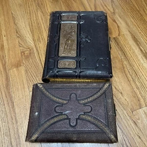 Lot Of 2 Antique Tooled Leather Photo Albums Early 1900's Photos & Tin Type - Picture 1 of 24