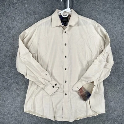 Jhane Barnes Men's L 16 34/35 Slim Fit Cream Flip Cuff Button Down Shirt - Image 1 of 4