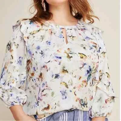 Top Dolan Anthropology Araminta Floral con Volantes Dolman Manga 3/4 Talla L Nuevo sin Etiquetas Foto 1 de 4