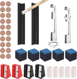 38Pcs Pool Cue Repair Kit: 2 Pool Cue Tip Clamp 20 Billiard Cue Tips 4 Shaper 5 - Picture 1 of 12