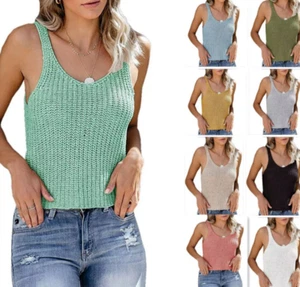 Maglione donna estivo lavorato a maglia canottiera sexy casual camicetta canotta senza maniche - Foto 1 di 22