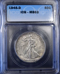 1945-D Liberty Walking Half Dollar "ICG MS63" *Free S/H After 1st Item* - Picture 1 of 4